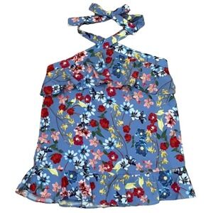 Parker Lilac Sevilla Floral Halter Ruffle Sleeveless Casual Summer Shirt Size‎ S